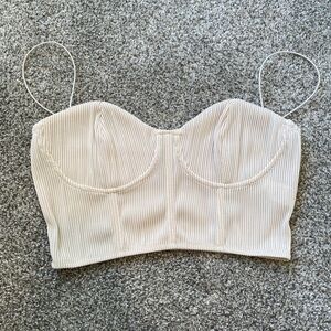 PrettyLittleThing Cream Ribbed Bustier Crop Top